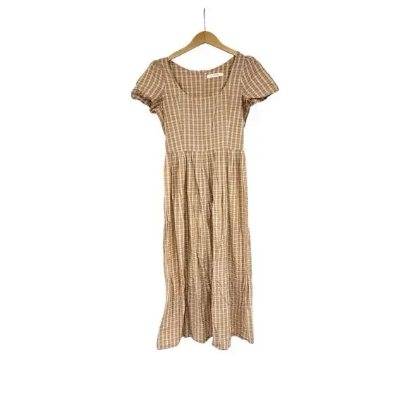 Christy Dawn | Dresses | Christy Dawn Brown Plaid Short Sleeve Midi Maxi  Dress Cotton Farm Womens Small | Poshmark